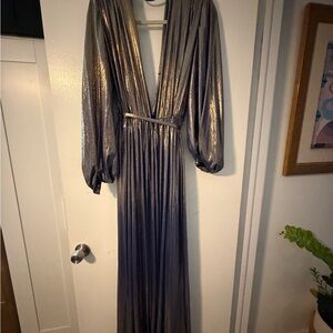 Bronx and Banco Metallic Silver Maxi Dress
